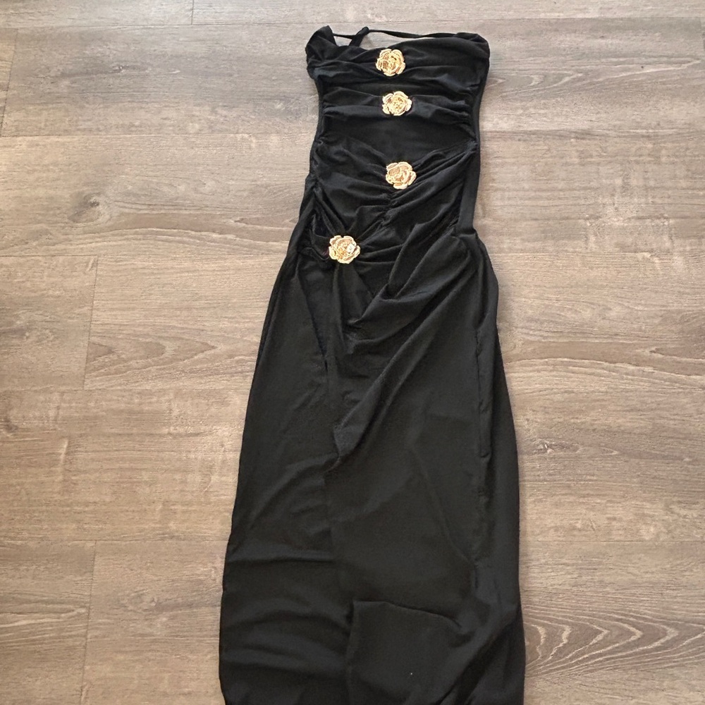 Elegant Black Dress with Gold Accents